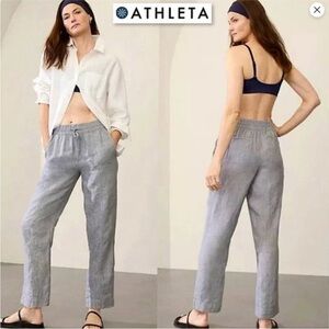 Athleta Retreat Linen Gray Ankle Pants High Rise Elastic Waist Women's Large